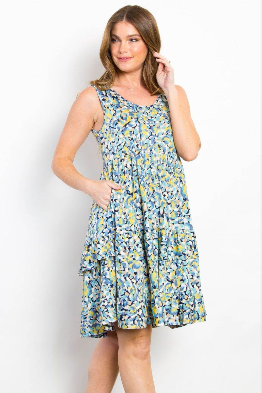 Be Stage Full Size Print Wrinkle Free Ruffled Dress - Hovatok