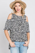 Heimish Full Size Leopard Round Neck Cold Shoulder T-Shirt Plus Size - Hovatok