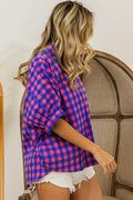 BiBi Plaid Button Up Dolman Sleeve Shirt - Hovatok