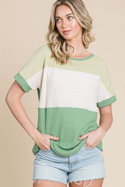 BOMBOM Color Block Short Sleeve T-Shirt - Hovatok