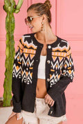 BiBi Ethnic Pattern Button Up Knit Cardigan - Hovatok