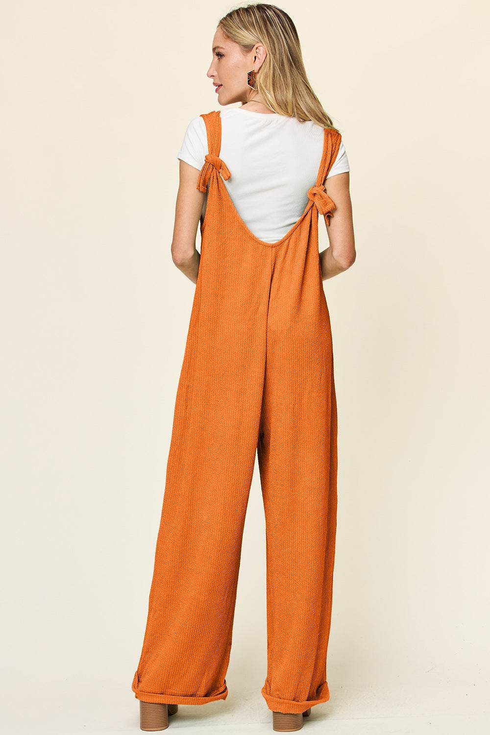 Double Take Full Size Texture Sleeveless Wide Leg Jumpsuit - Hovatok