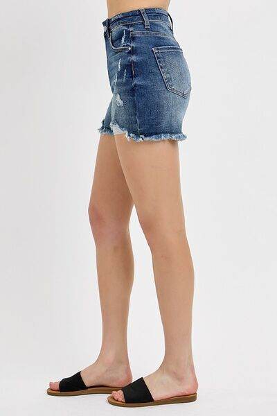 RISEN Distressed Raw Hem Denim Shorts - Hovatok
