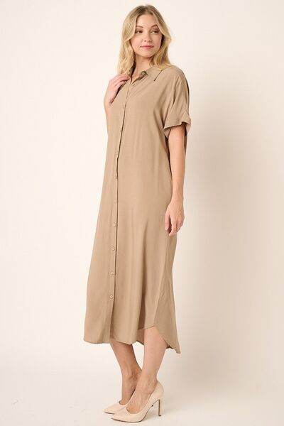 Mittoshop Collared Neck Dolman Short Sleeve Midi Shirt Dress - Hovatok