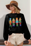 Double Take Full Size Sequin Nutcracker Long Sleeve Sweater - Hovatok