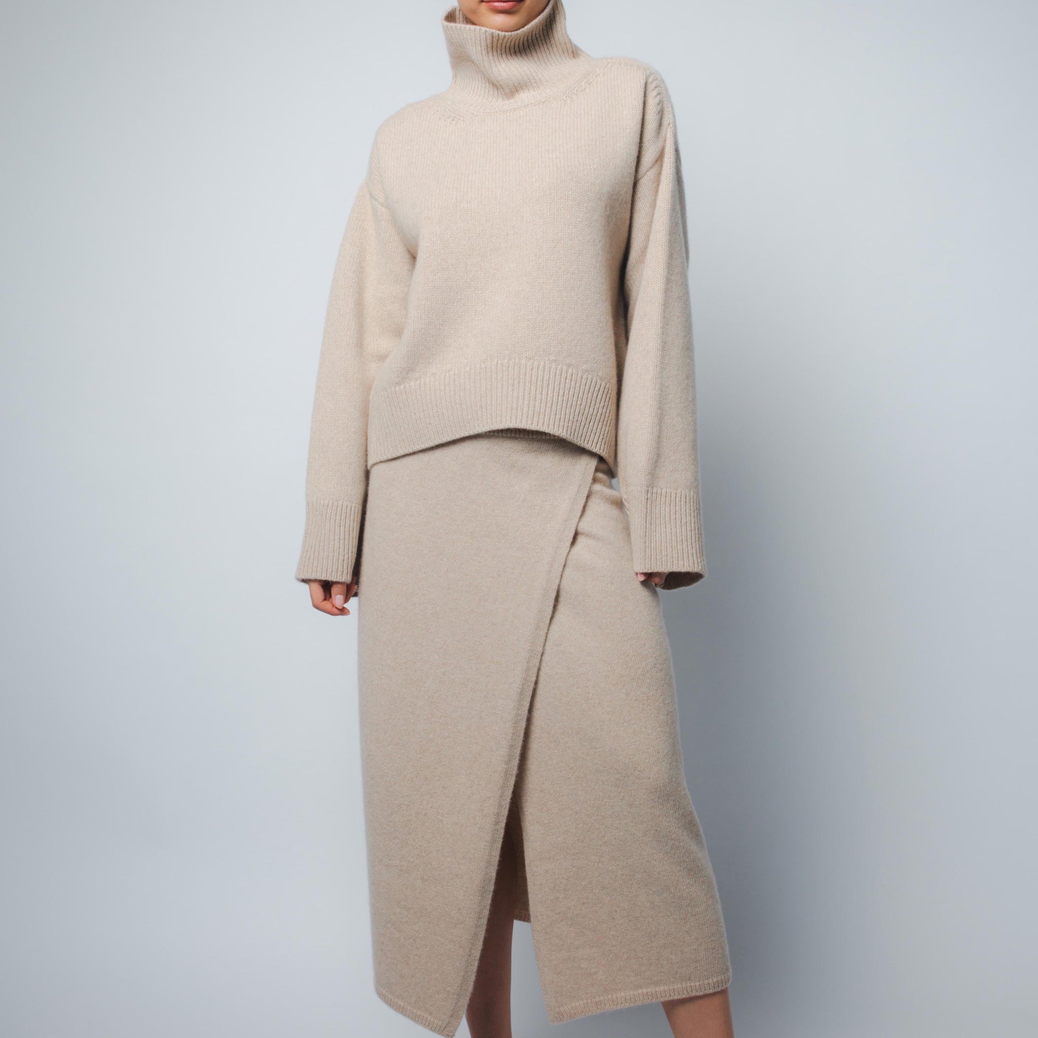 MILA CASHMERE WRAP SKIRT IN SAND