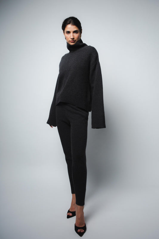 CIO DROPPED SHOULDER CASHMERE PULLOVER IN ANTHRACITE
