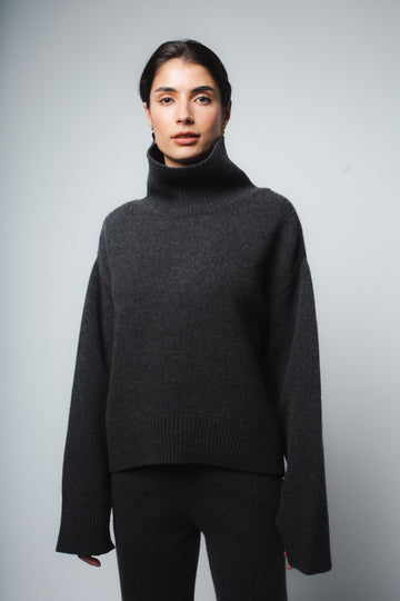CIO DROPPED SHOULDER CASHMERE PULLOVER IN ANTHRACITE