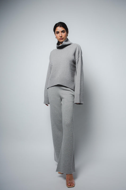 CIO DROPPED SHOULDER CASHMERE PULLOVER IN HEATHER GREY