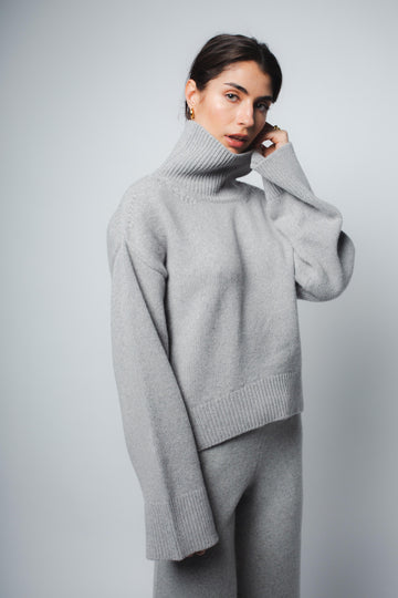 CIO DROPPED SHOULDER CASHMERE PULLOVER IN HEATHER GREY