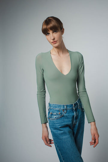 NOVA V-NECK BODYSUIT IN SAGE