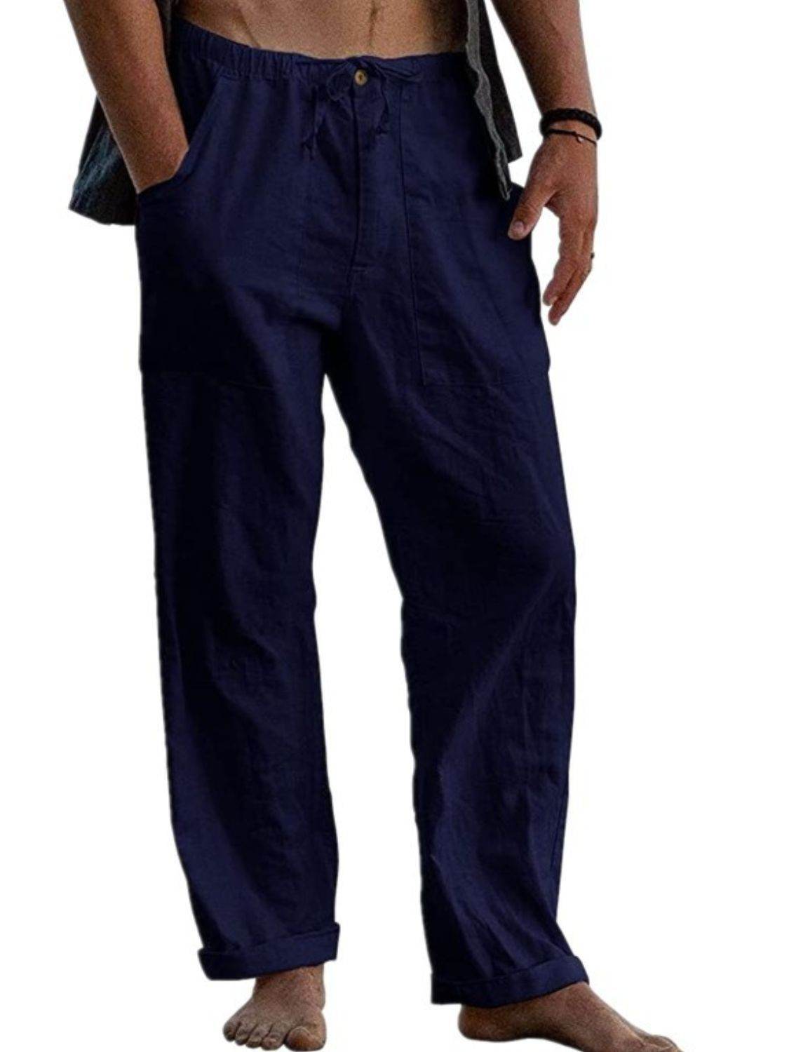 Men's Full Size Drawstring Straight Leg Pants Plus Size - Hovatok