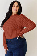 Basic Bae Full Size Ribbed Mock Neck Puff Sleeve T-Shirt - Hovatok