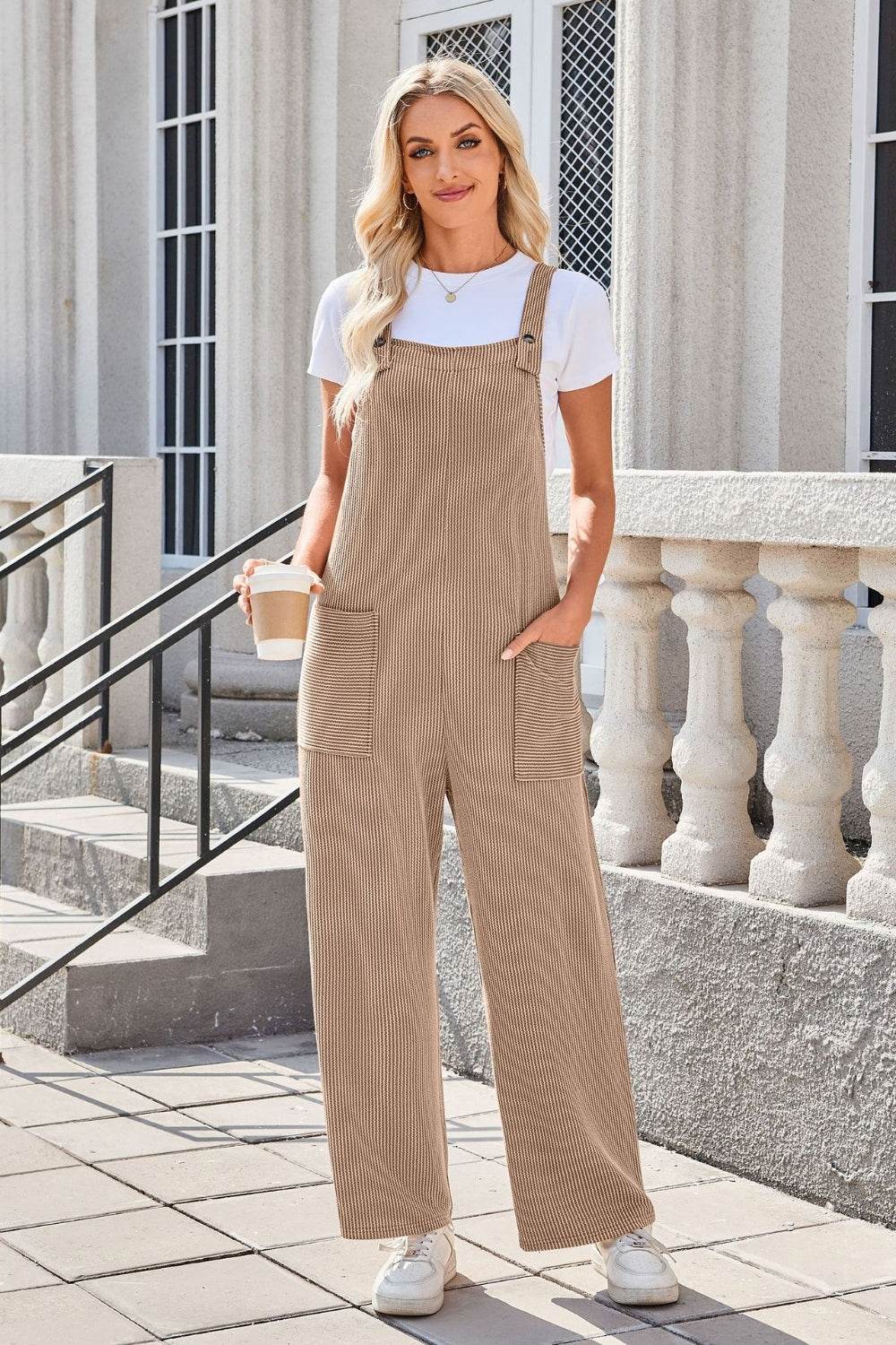 Lovelet Square Neck Wide Strap Overalls with Pockets - Hovatok