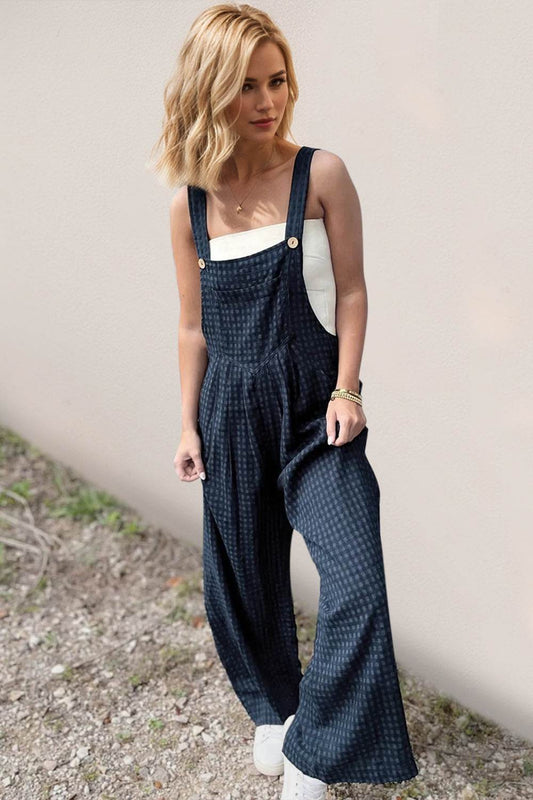 Oh Full Size Plaid Wide Leg Overalls with Pockets - Hovatok