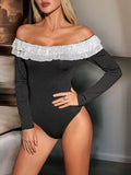 Perfee Sequin Ruffled Off-Shoulder Long Sleeve Bodysuit - Hovatok