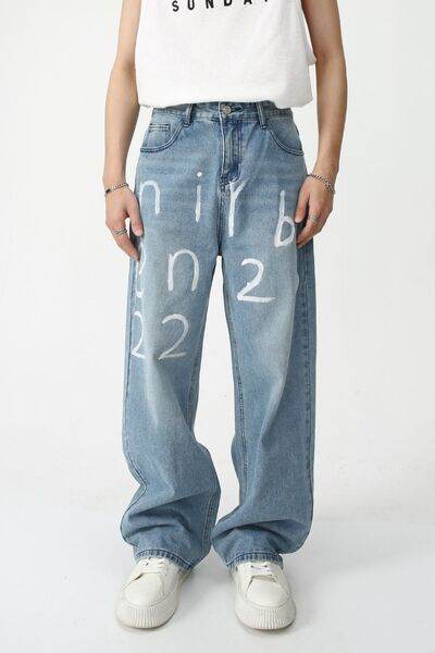 Men's Graffiti Wide Leg Jeans - Hovatok