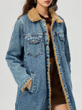 Pocketed Button Up Denim Jacket with Fur Lining - Hovatok