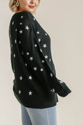 Umgee Full Size Star V-Neck Long Sleeve Sweater Plus Size - Hovatok