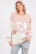 SAGE + FIG Peace & Star Patch Contrast Round Neck Sweatshirt - Hovatok