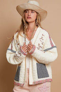 POL Embroidered Open Front Long Sleeve Jacket - Hovatok