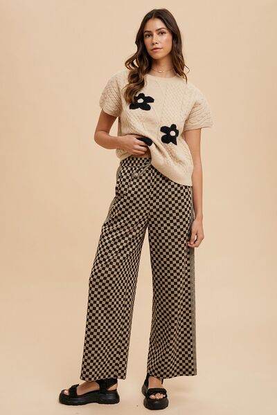 Annie Wear Drawstring Checkered Wide Leg Pants - Hovatok