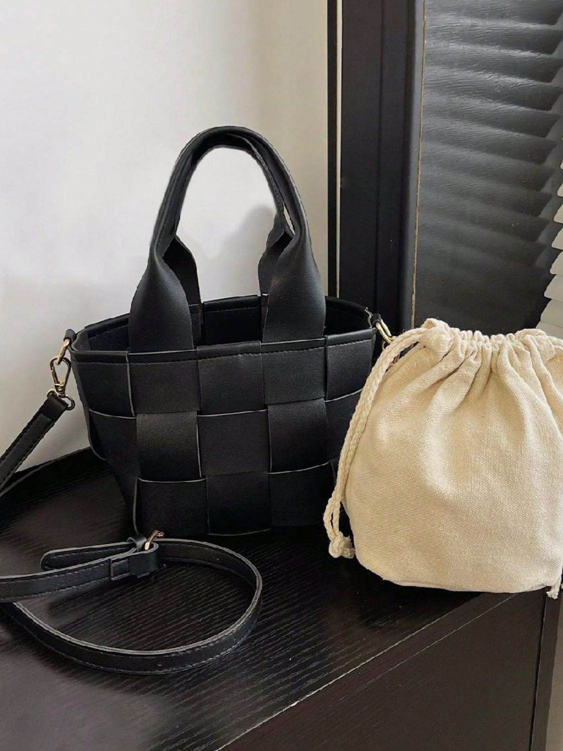 PU Leather Braided Bucket Bag - Hovatok