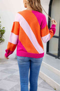 Angel Wings Color Block Ribbed Round Neck Sweater - Hovatok