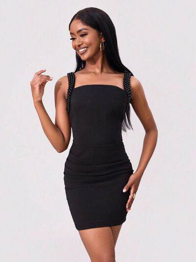 Bead Trim Wide Strap Wrap Dress - Hovatok