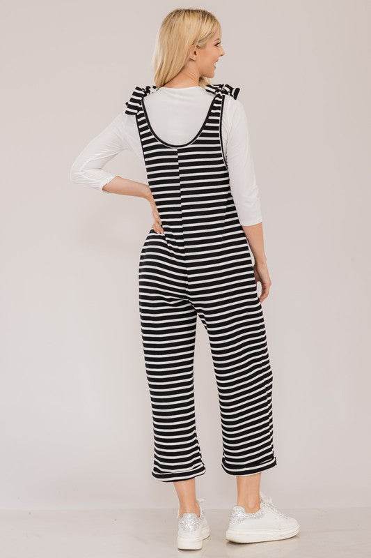 Celeste Full Size Striped Scoop Neck Overalls with Pockets - Hovatok