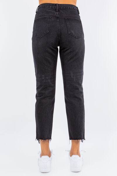 American Bazi High Waist Distressed Cropped Straight Jeans - Hovatok
