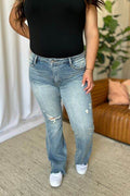 Judy Blue Full Size Medium Rise Tummy Control Destroy Flare - Hovatok