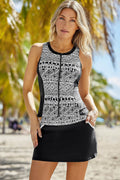 Geometric Print Color Block Swim Top and Skirt Set - Hovatok