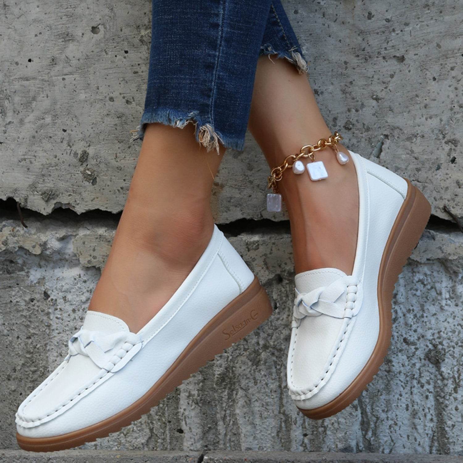 Weave Wedge Heeled Loafers - Hovatok