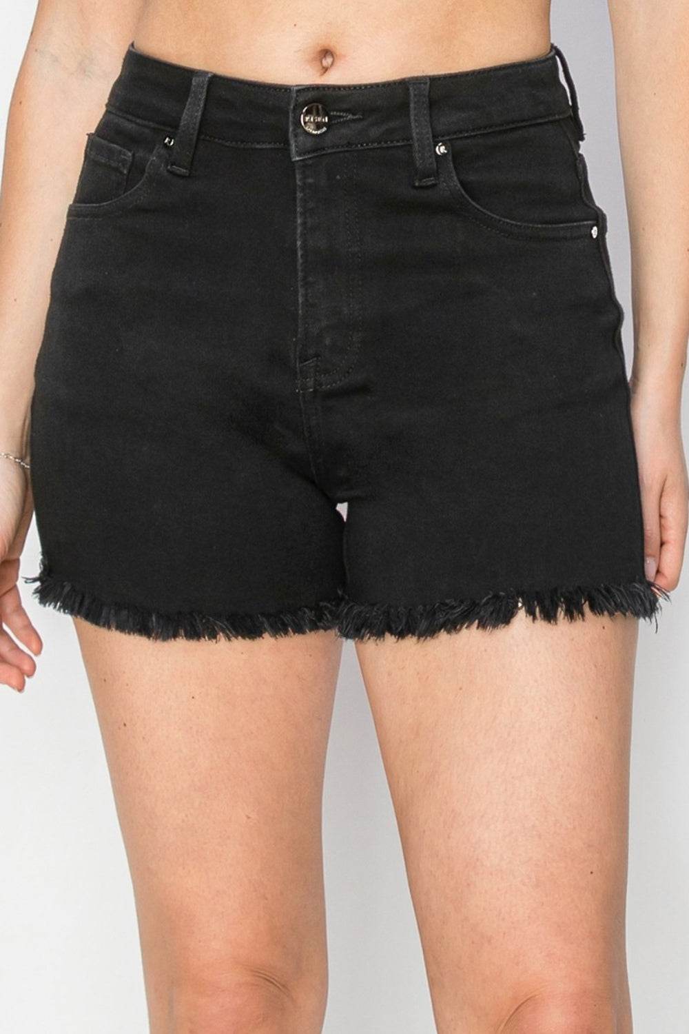 RISEN Full Size High Waist Raw Hem Denim Shorts - Hovatok