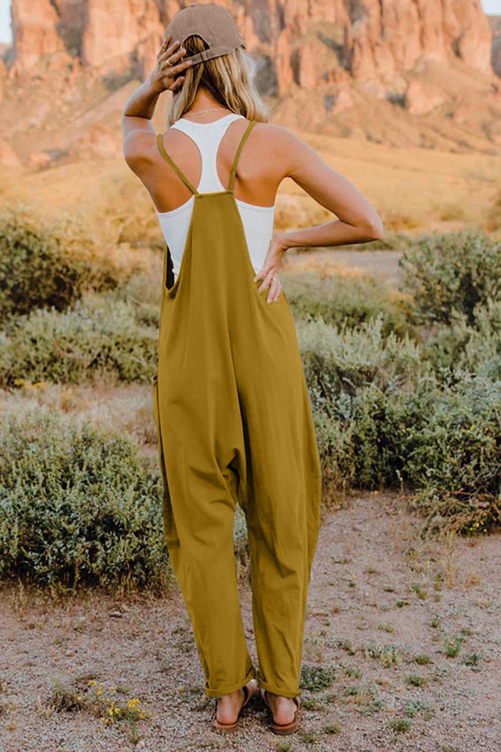 Double Take Full Size V-Neck Sleeveless Jumpsuit with Pockets - Hovatok