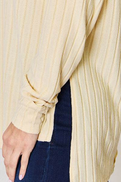 Basic Bae Full Size Ribbed Round Neck Slit T-Shirt - Hovatok