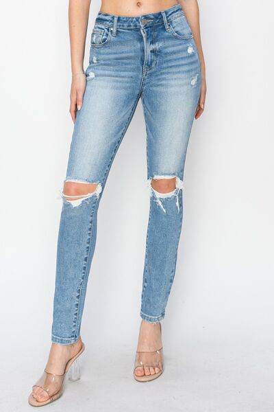 Risen Full Size High Rise Knee Distressed Skinny Jeans - Hovatok