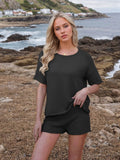 Round Neck Short Sleeve Top and Shorts Sweater Set - Hovatok