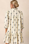 Oh Full Size Frill Bow Print Half Sleeve Mini Dress - Hovatok