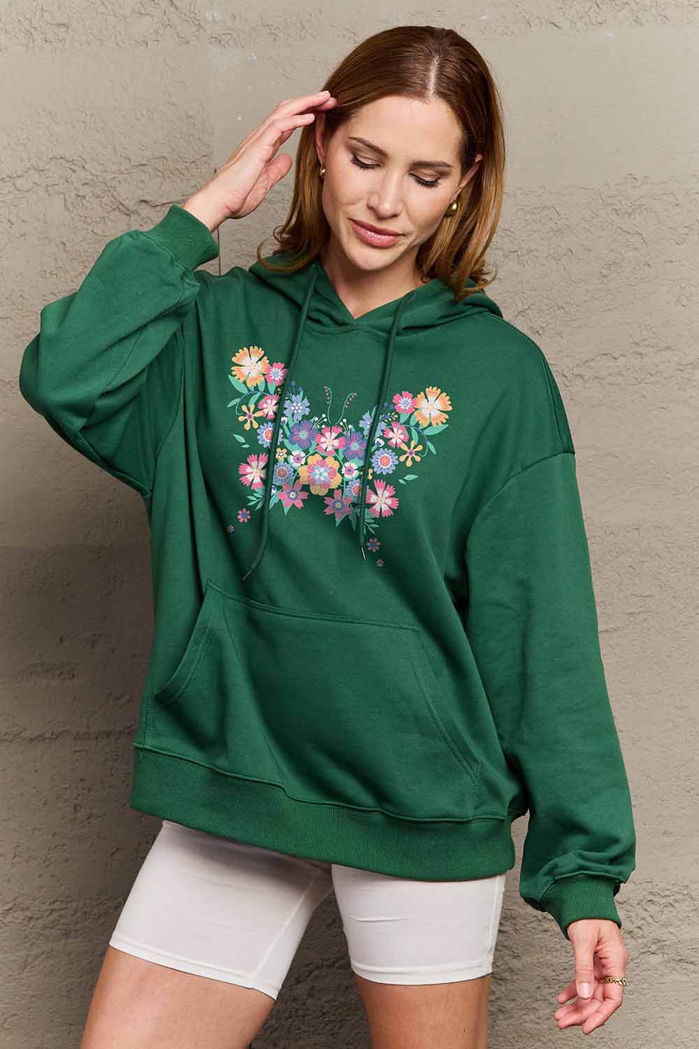 Simply Love Simply Love Full Size Floral Butterfly Graphic Hoodie - Hovatok
