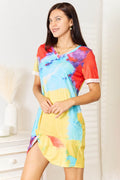 Shiny Tie-Dye V-Neck Twisted Dress - Hovatok