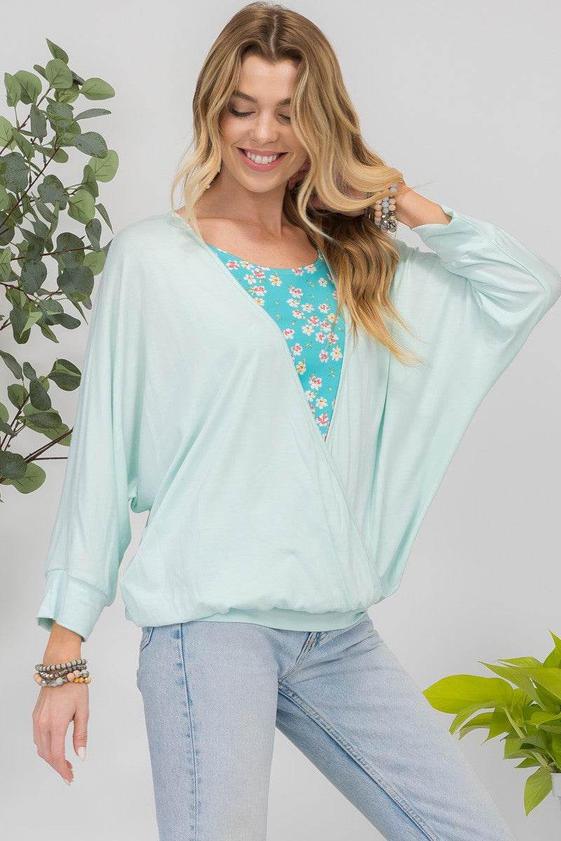 Celeste Full Size Floral Round Neck Top with Two Layer Detail - Hovatok