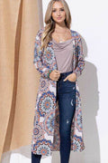 And The Why Printed Kimono Open Front Longline Cardigan - Hovatok