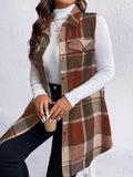 Honey Plus Size Pocketed Plaid Button Up Vest Coat - Hovatok