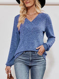 V-Neck Ribbed Long Sleeve Top - Hovatok
