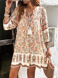 Devine Tassel Floral Tie Neck Mini Dress - Hovatok