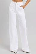 RISEN Full Size Tummy Control Double Button Wide Leg Jeans - Hovatok