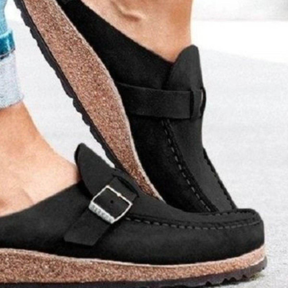 Round Toe Low Heel Buckle Loafers - Hovatok