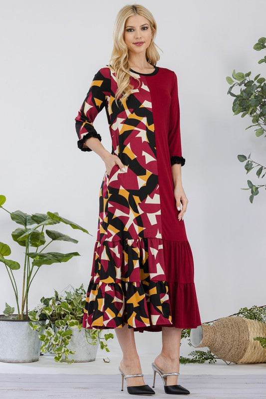 Celeste Full Size Color Block Midi Dress Plus Size - Hovatok